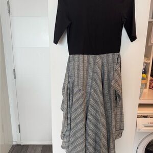 Maje Black and White Pleated Fit and Flare Dress